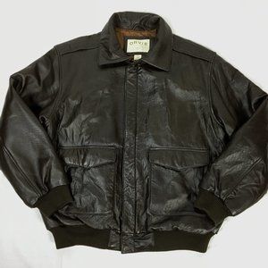 Orvis Leather Flight Jacket Insulated Size L brown